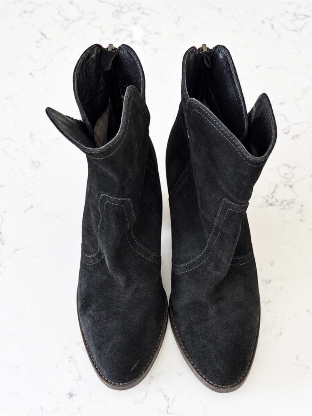 AQUATALIA Waterproof Stacked Heel Booties in Black Suede Size 9.5 - Picture 3 of 12